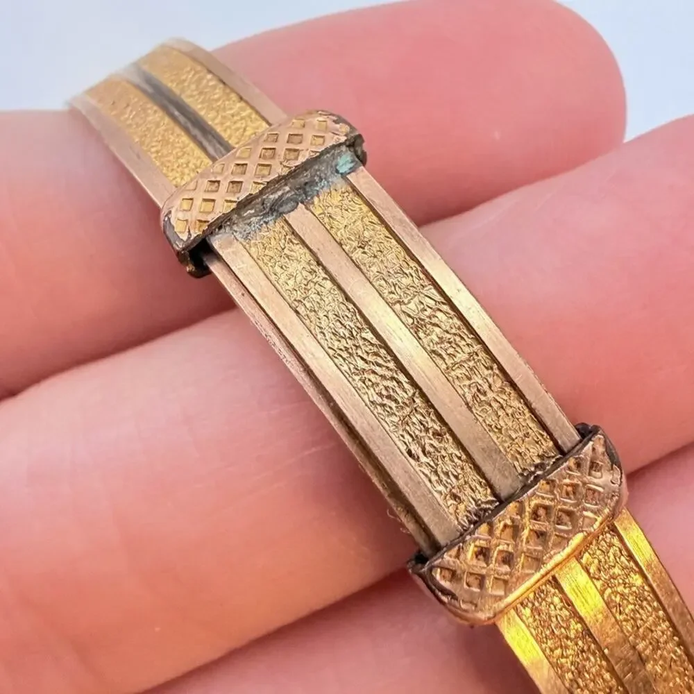 Antique Victorian Signed H.D.M. H.D. Merritt & Co ELLA Bangle Bracelet Gold Tone